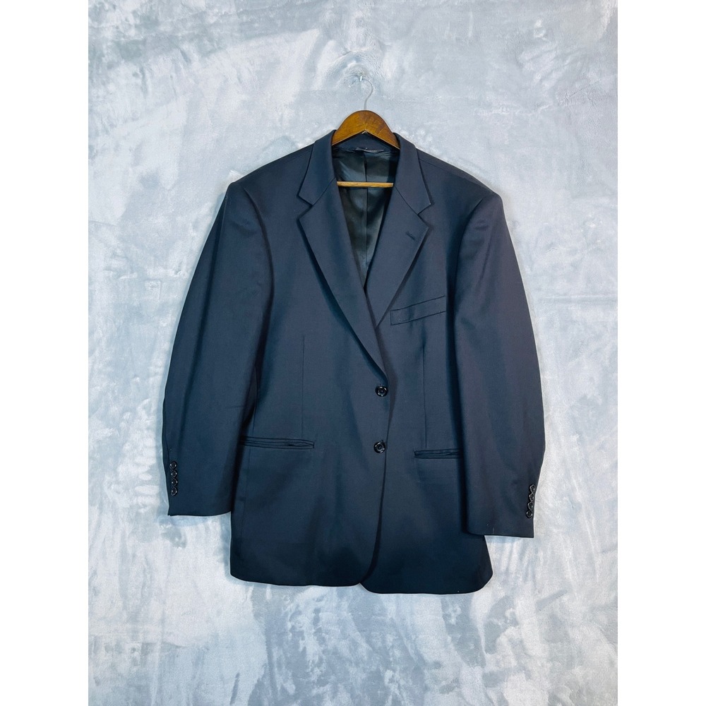 Evan-Picone Blazer Mens 42R Navy Blue Excellent Worsted Wool 2-Button Jacket